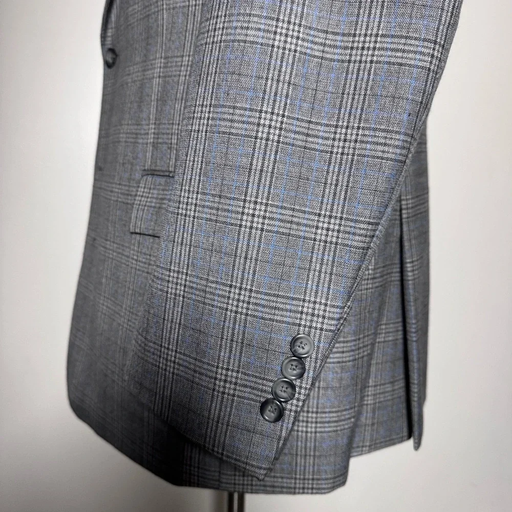 Pronto Uomo Platinum Blazer Mens 48R Grey Plaid Two Button Double Vent Wool